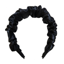 Luxury real lamb leather aurelia ruched headband elegant solid color wrapped hairband for women